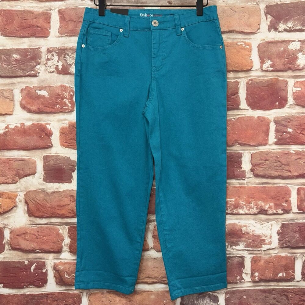 Style & Co Capri Jeans Women's Size 4 Turquoise Blue Stretchy Casual Pants